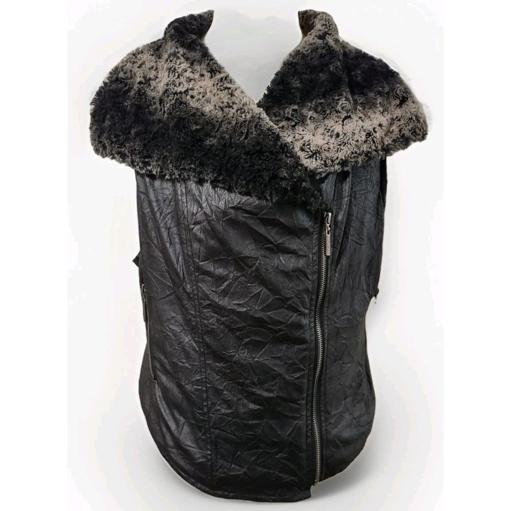 VIVIENNE Vivienne TAM Vest Women's Size M Sleeveless Faux Fur Collar Zip Pockets